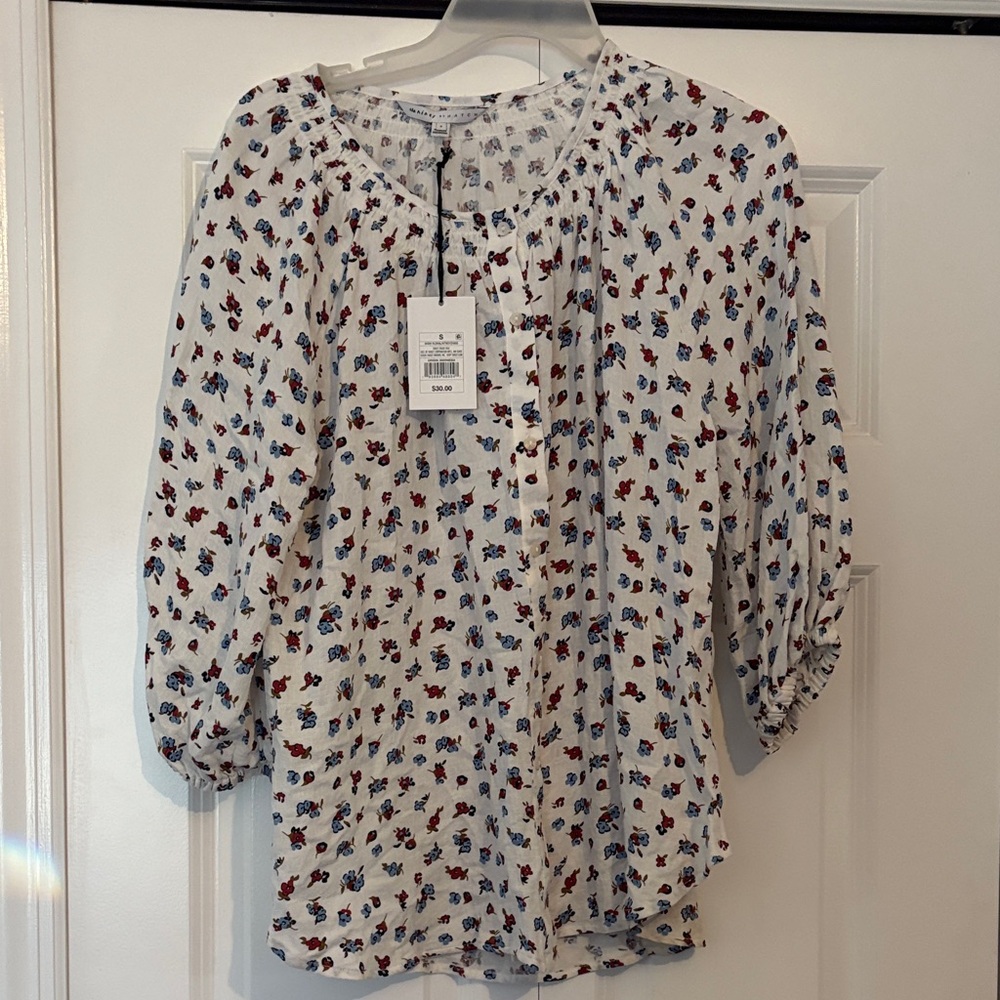 NWT Maternity Target White Blouse with Red and Blue Floral Print